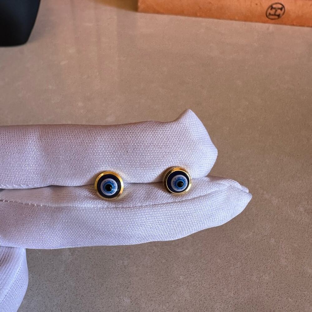 Gold and Blue Evil Eye Stud Earring- kid safe, adults can wear as well